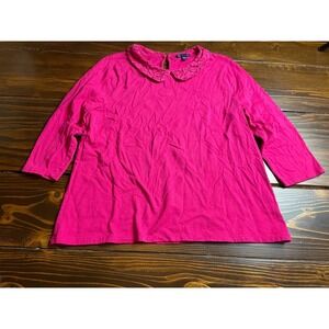 Gap Blouse, Women's, Size Large, Pink, Lace Collar, ¾ Sleeve, Bell Sleeve
